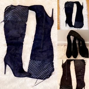 Suede Black Stilettos Knee High Boots